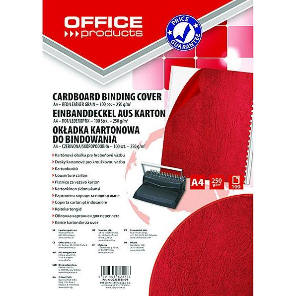 Office Products, Laminierfolie, Bindemappen, karton, a4, 250 g/m2, lederähnlich, 100 stück, rot (A4, 100 Stück)