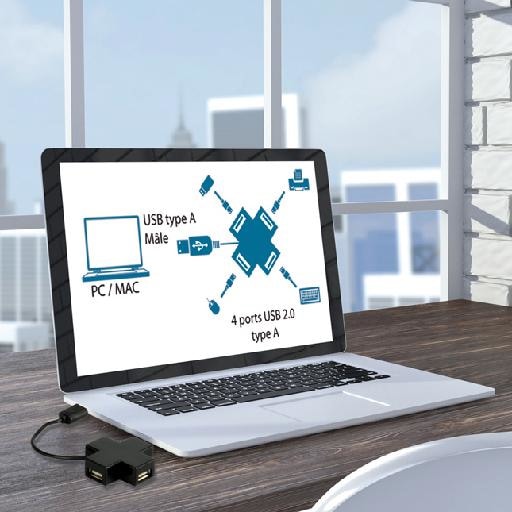 Image du produit MCL USB 2.0 4 PORT HUB - BLACK (USB-A, 4 Ports)