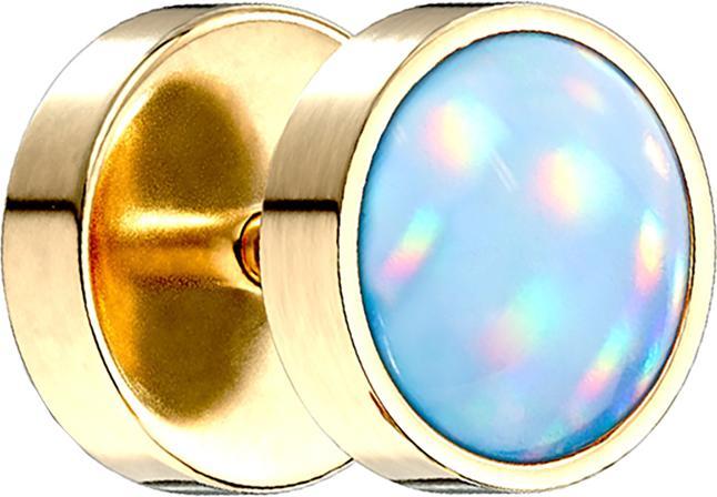 Produktbild Star Piercing Fake Plug vergoldet mit Opalite blau (Chirurgenstahl 316L, ohne Messing)