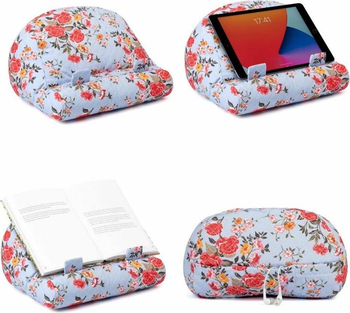 Bookchair Bookcouch Roses | Blumenmotiv hellblau | Lesekissen für Bücher und Tablets | Buchständer | Tablethal