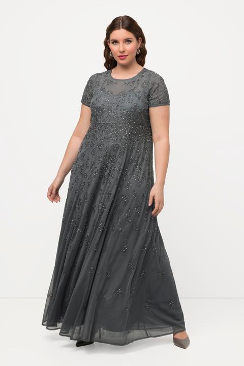 Image du produit Ulla Popken Robe en tulle. Perles brodées. Décolleté rond, manches courtes. (46)