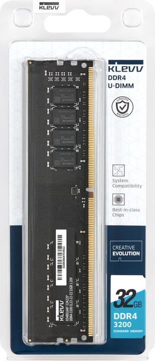 Productafbeelding Klevv 32GB DDR4 PC4-25600 3200MHz UDIMM, Bulk (1 x 32GB, 3200 MHz, DDR4 RAM, U-DIMM)