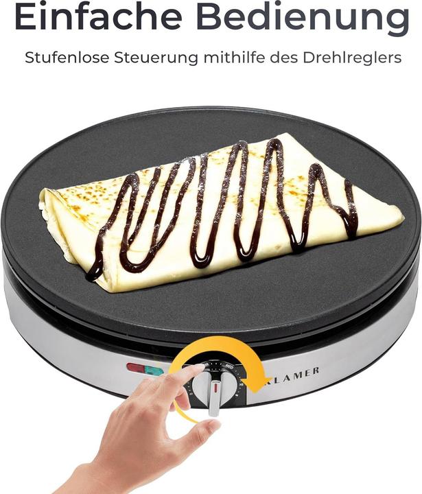 Produktbild KLAMER Crepes Maker, Backfläche mit 30cm Ø, antihaftbeschichtete Platte, inkl. Teigverteiler un…
