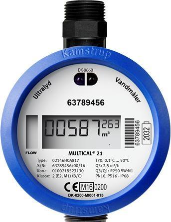 Kamstrup Multical 21, overall length 110mm, G3/4B (R1/2), PN16, with flat sealing surface. Supplied without