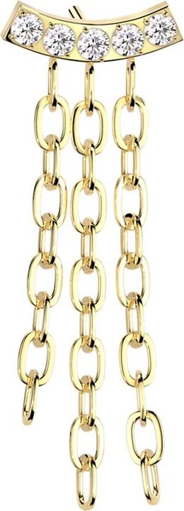 Actual product image Star Piercing Threadless Balken gebogen vergoldet fünf Kristalle silber Anhänger drei Ketten (without brass, Titanium)