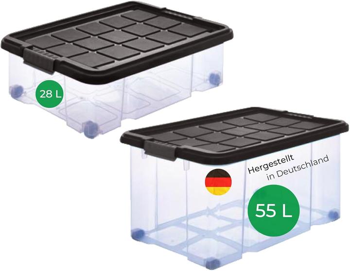 Produktbild Novatool Novaliv 2 tlg Sparset Aufbewahrungsbox mit Deckel Anthrazit 1x 55 L + 1x 28 L Nestbar stapelbar Clip (40 cm, 55 l, 2x)
