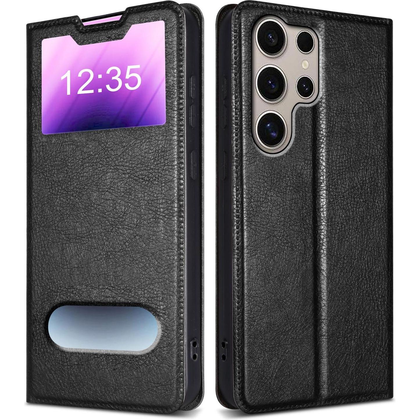 Cadorabo Book View Hüllemit Doppelfenster (Samsung Galaxy S24 Ultra), Smartphone Hülle, Schwarz