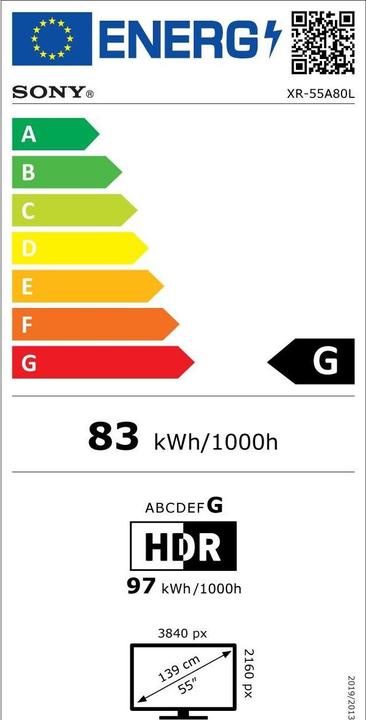 Energy Label Sony XR-55A80L (55", A80L, OLED, 4K, 2023)