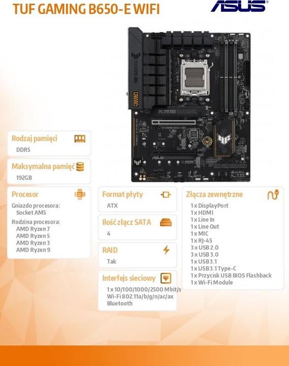 Produktbild ASUS TUF GAMING B650-E WIFI (AM5, AMD B650, ATX)
