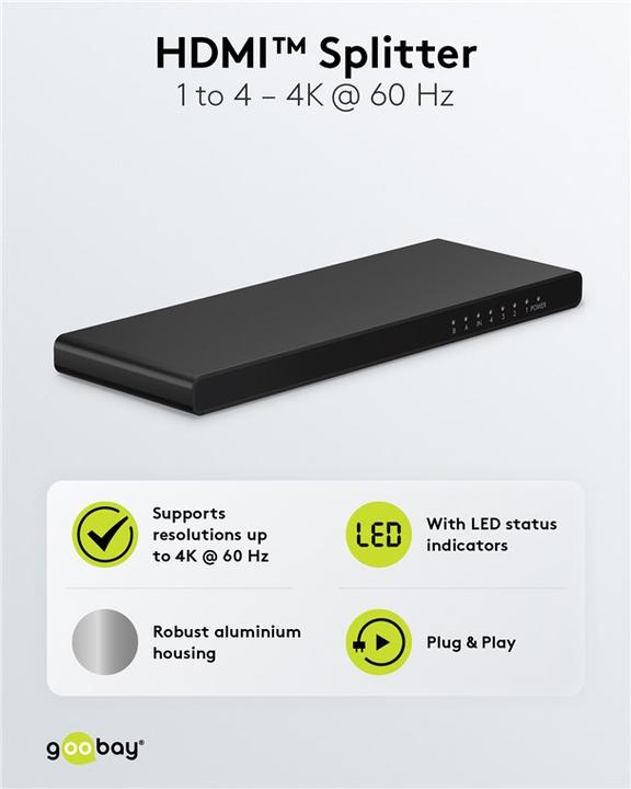 Actual product image Goobay HDMI Splitter 1 to 4 4K @ 60 Hz