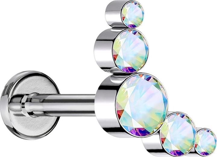 Immagine prodotto Star Piercing Labret Micro Threadless argento cinque cristalli multicolore (senza ottone, Titanio)