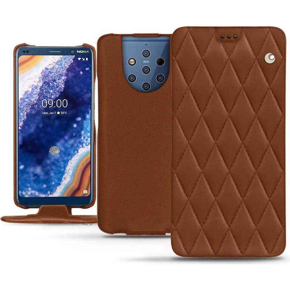 Noreve Lederschutzhülle vertikal (Nokia 9 PureView), Smartphone Hülle, Braun