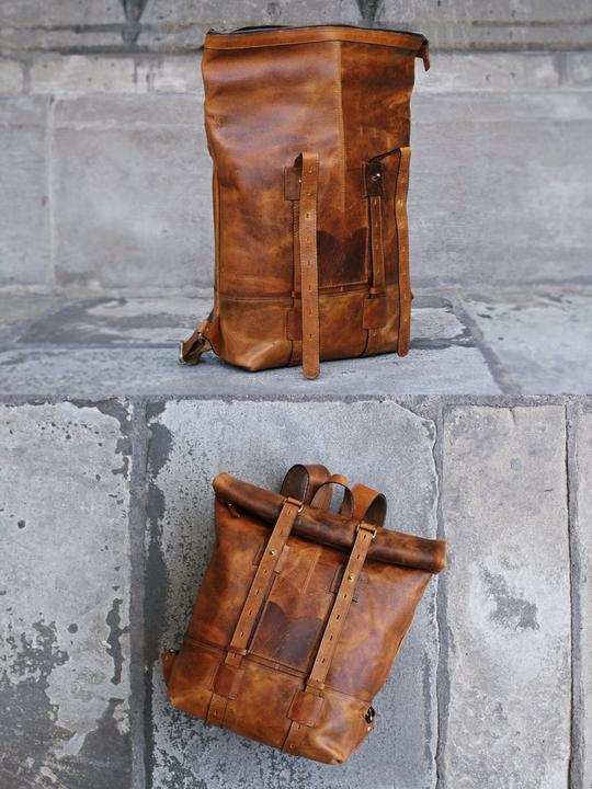 Image du produit Only-Bags.Store Sac à dos en cuir véritable fait main, sac à dos, sac de voyage vintage pour ordinateur portable