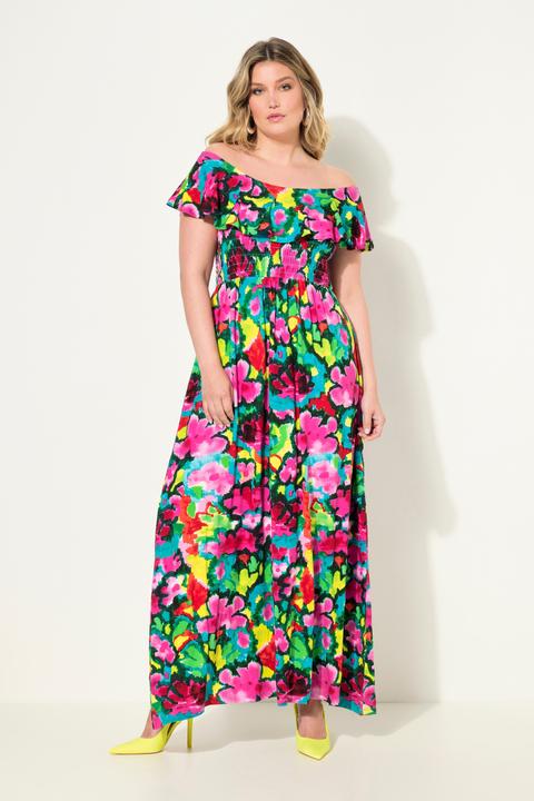 Produktbild Miamoda Jersey-Maxikleid, Blumendruck, gesmokte Büste, Carmenausschnitt, Halbarm (52)