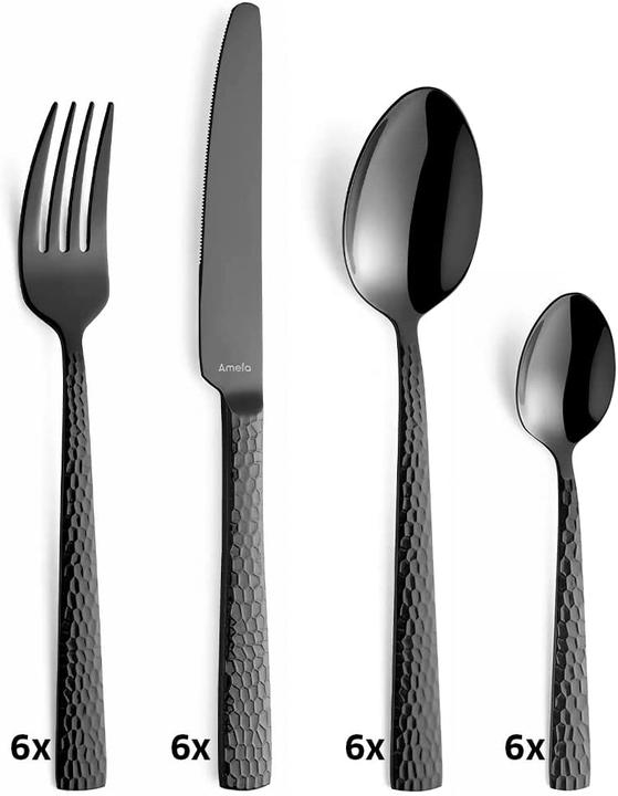 Amefa FELICITY 24-piece cutlery set, PVD black, hammered, for 6 persons (24 Piece, Cutlery set)