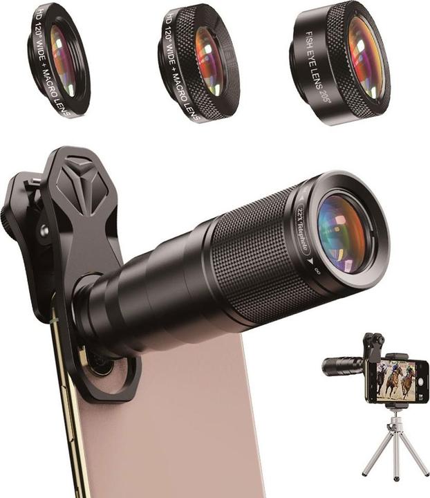 Produktbild Deltalabs Smartphone Teleskop-Objektiv 22x – Fisheye, Makro, Weitwinkel & Stativ