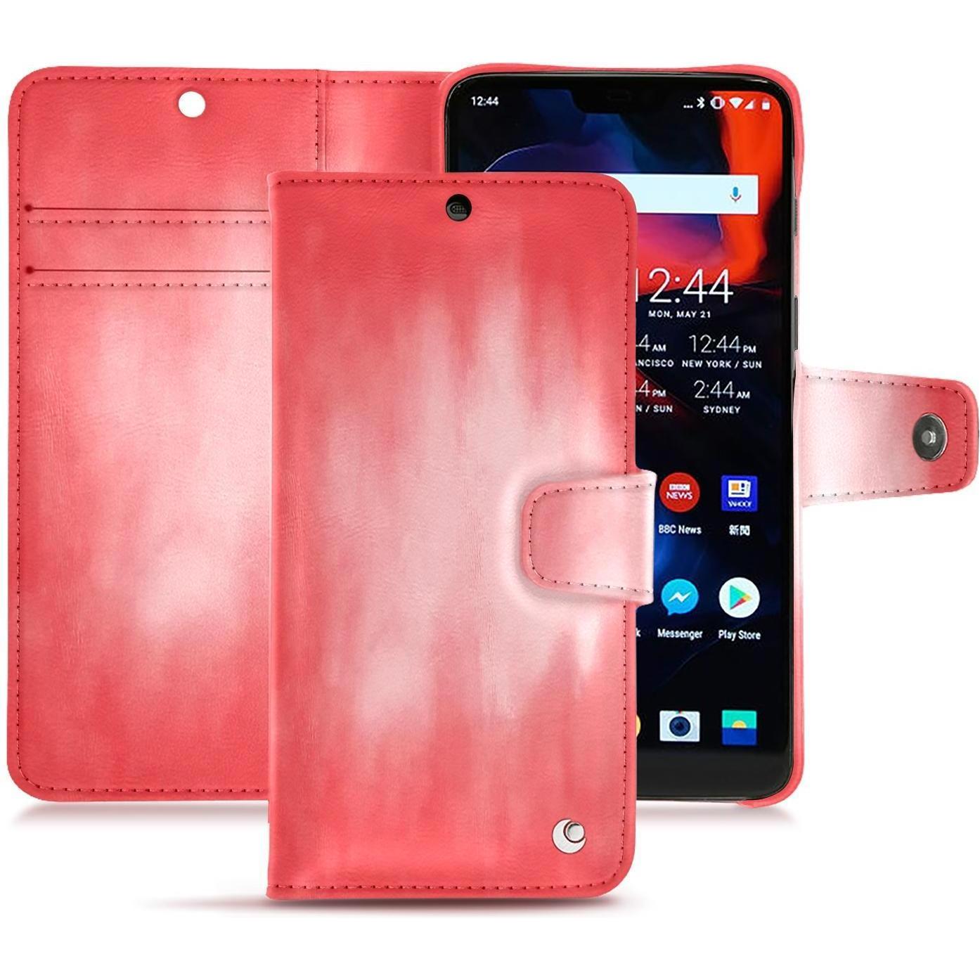 Noreve Lederschutzhülle Wallet (OnePlus 6), Smartphone Hülle, Rosa