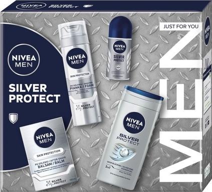 NIVEA Niveaset Silver Protect Collection - Shaving Foam 200ml, Aftershave Balm 100ml, Roll-On Antiperspira (Shaving set)