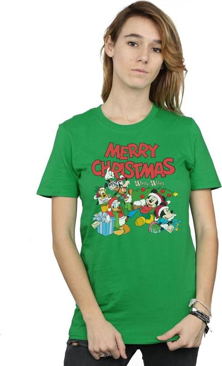 Actual product image Disney Womens/Ladies Mickey And Friends Winter Wishes Cotton Boyfriend T-Shirt (M)