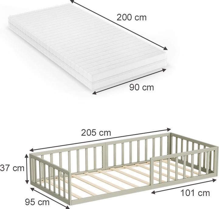 Produktbild VitaliSpa Kinderbett Minno, Greige, 90x200 mit Matratze (90 x 200 cm)