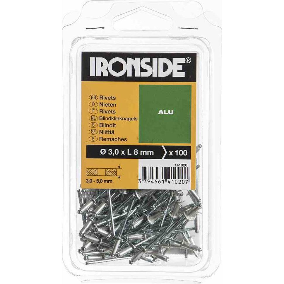 Ironside, Nieten, Blindnieten 3,0/8 mm Aluminium, Verpackungsinhalt 100 Stück