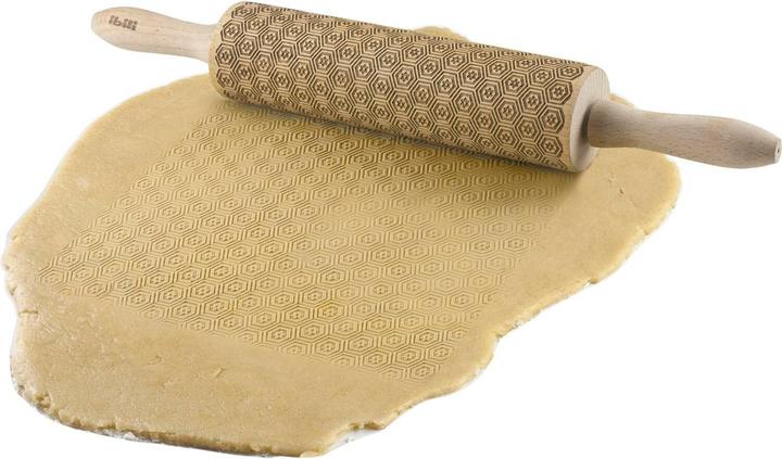 Actual product image Ibili Teigroller Holz mit Muster Deko 39,5 x 5 cm Zaubert sechseckige Muster auf Gebäck und Teig