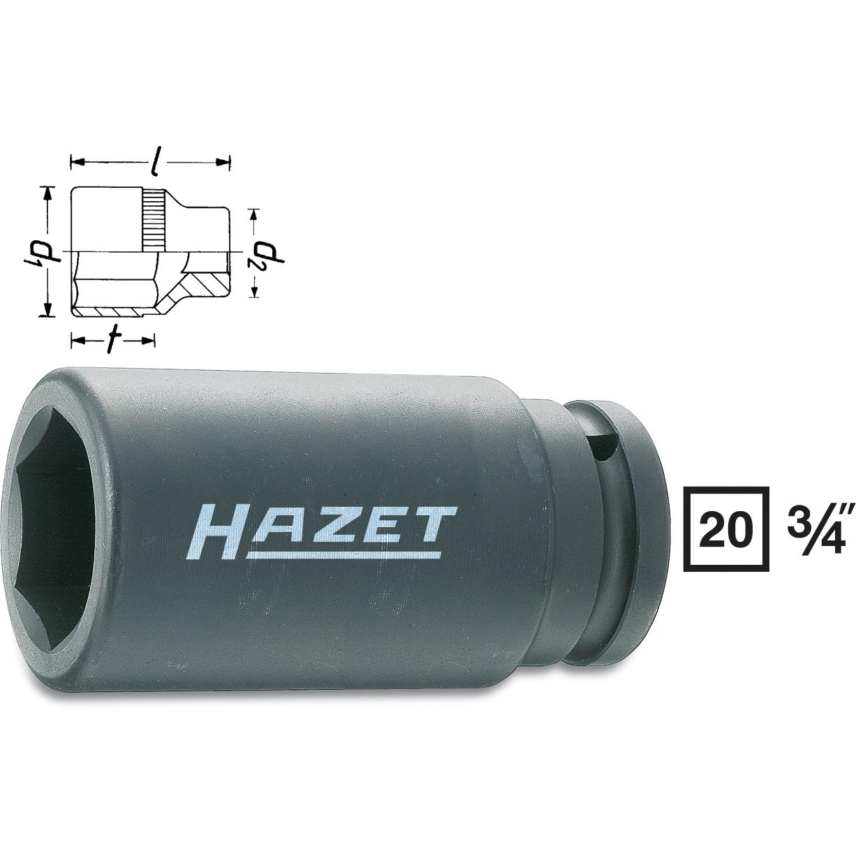 HAZET, Steckschlüssel + Stecknuss, Schlag-, Maschinenschrauber Steckschlüsseleinsatz ∙ Sechskant 1000SLG-27 ∙ Vierkant20...