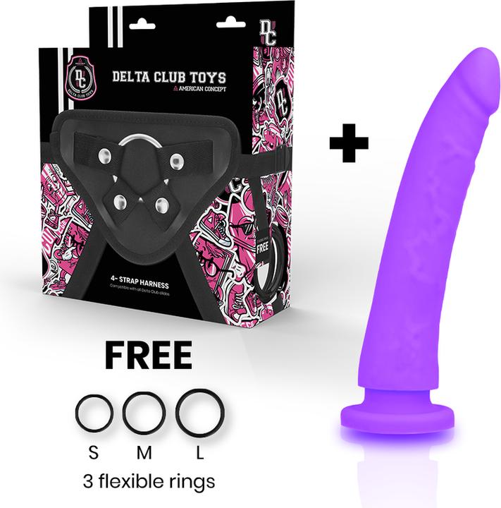 Produktbild Delta Club TOYS HARNESS + DONG LILA SILIKON 17 CM -O- 3 CM