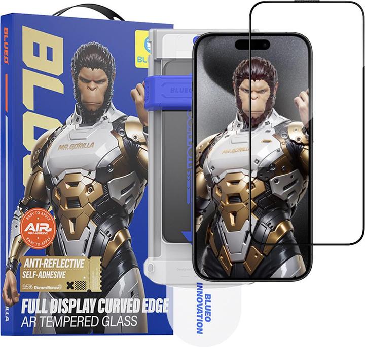 Blueo - 3D AR Full Glue Glass with Applicator Pro - iPhone 16 Pro - Black (1 Pezzo/i, Apple iPhone 16 Pro)