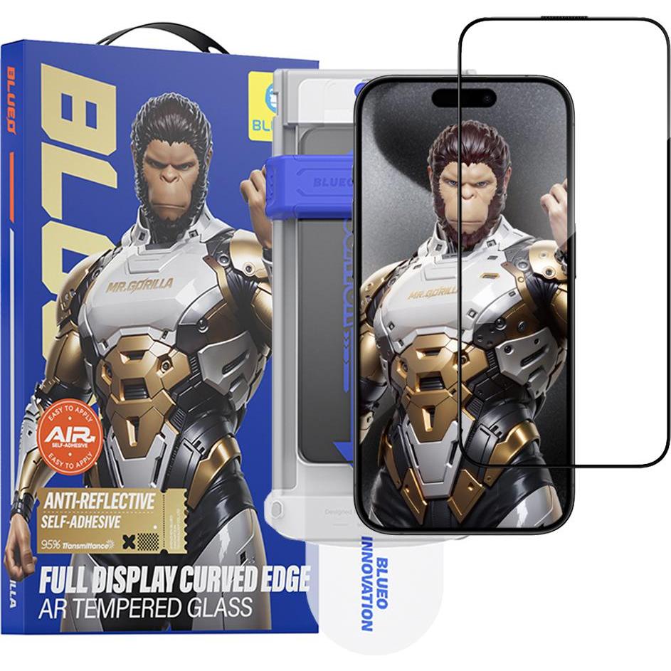 Blueo - 3D AR Full Glue Glass with Applicator Pro - iPhone 16 Pro Max - Black (1 pz., Apple iPhone 16 Pro Max), Pellicola protettiva smartphone, Nero