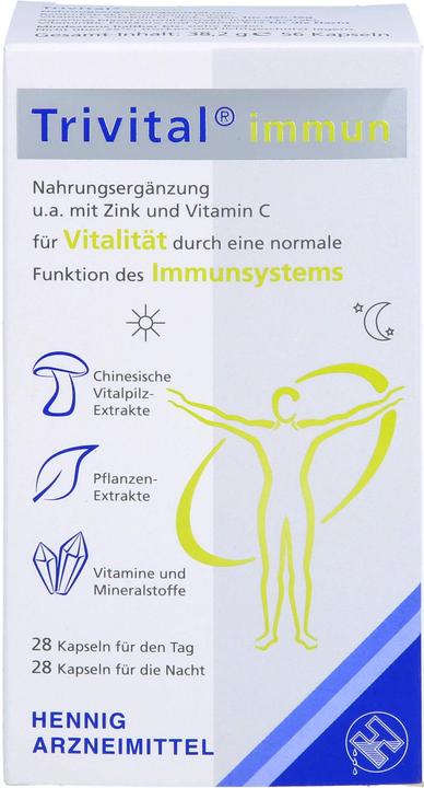 Nutritional values and ingredients Hennig Arzneimittel Trivital immune, 56 pcs KAP (56 Piece, Capsules, 28.20 g)
