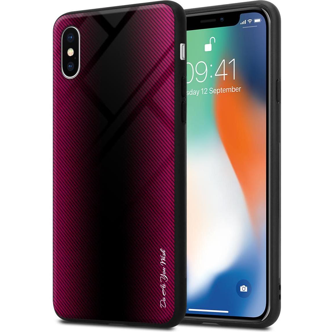 Cadorabo TPU Gestreiftes Glas Cover (Apple iPhone X), Smartphone Hülle, Pink