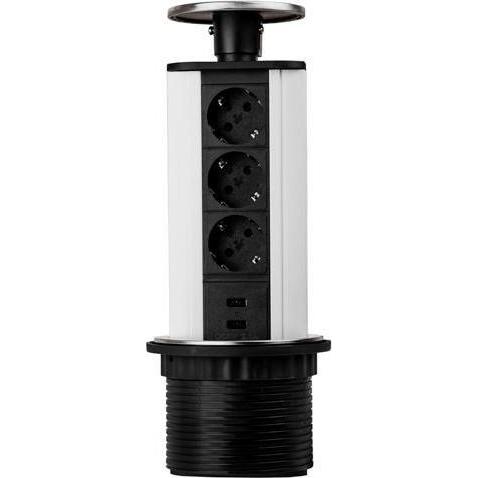 TecLines, Steckdosenleiste, TVS001 versenkbare Steckdosenleiste 339mm, 3x Steckdose, 2x USB (3 x)