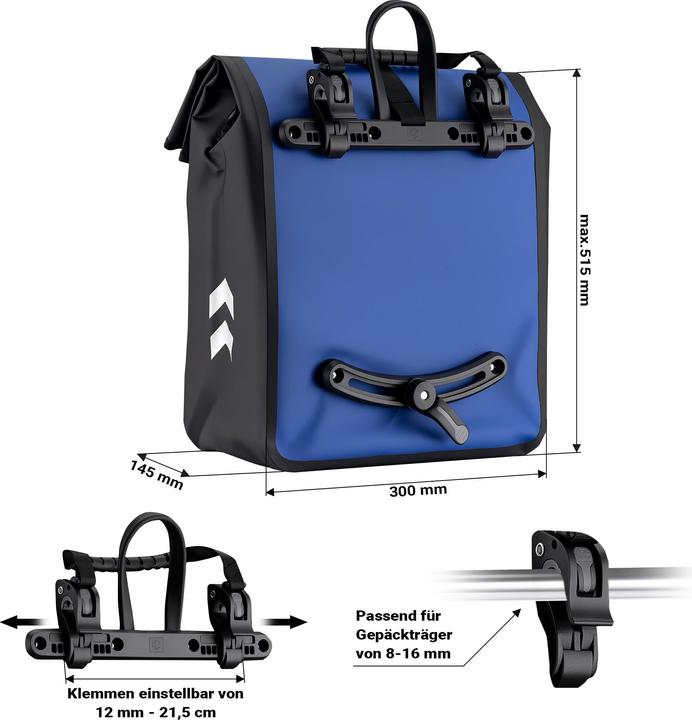 Produktbild Wiltec Gepäckträgertasche blau 22l Fahrradtasche Gepäckträger Gepäcktasche (22 l, Gepäckträgertasche)
