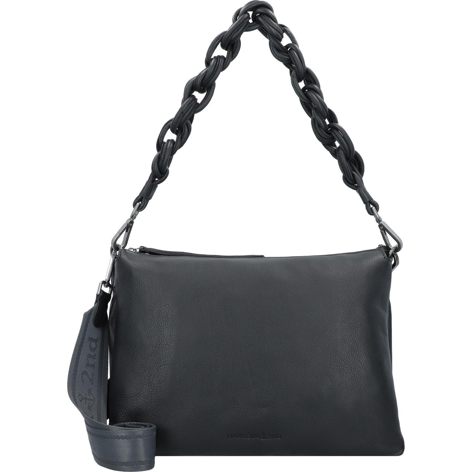 Harbour 2nd, Handtasche, Just Pure Schultertasche Leder 35 cm, Schwarz