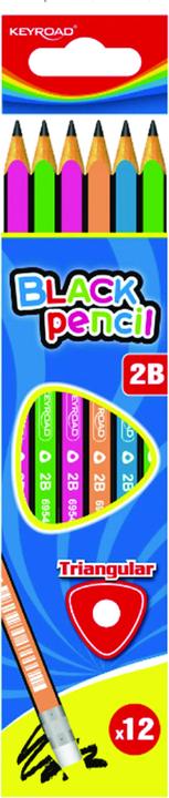 Keyroad Wooden pencil with eraser, 2b, triangular, pendant, mixed colours (1 x)