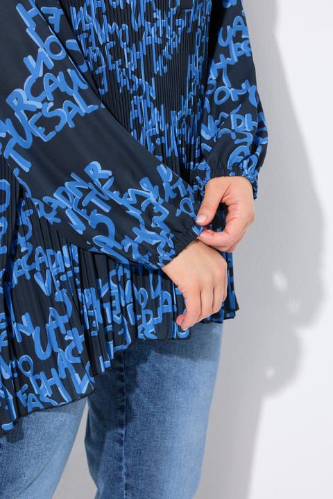 Actual product image Ulla Popken Letter Print Long Sleeve Pleated Blouse (46, 48)