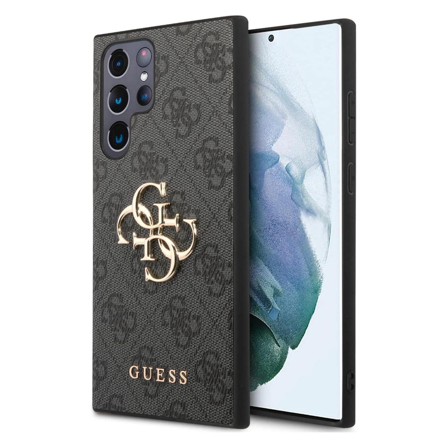 Guess Pu 4G Metal Logo Case Für Samsung Galaxy S24 Ultra - Black (Samsung Galaxy S24 Ultra), Smartphone Hülle, Grau