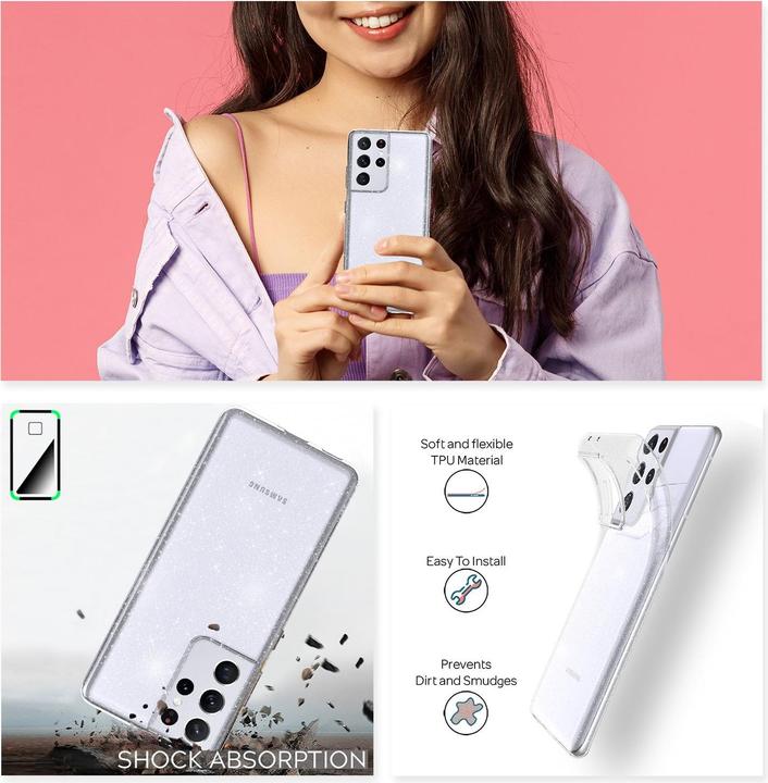 Immagine prodotto Nalia Coperchio del telefono cellulare Glitter (Samsung Galaxy S21 Ultra)