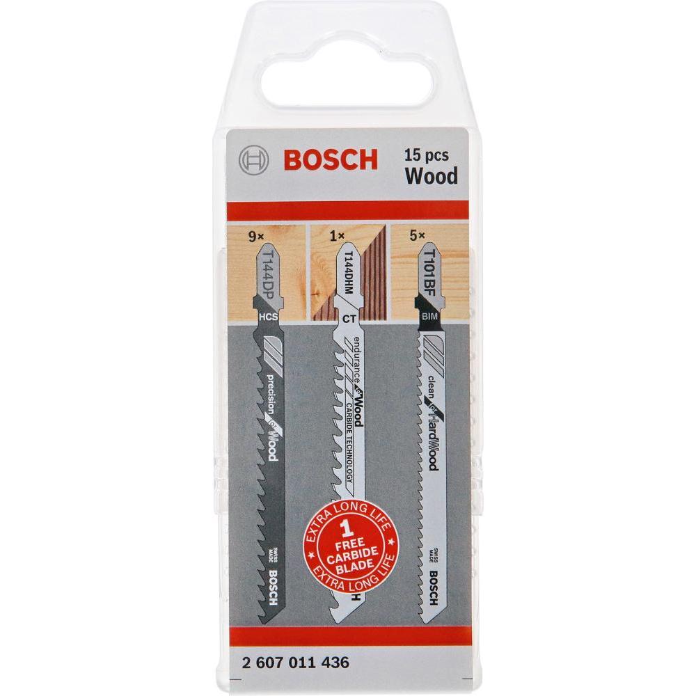 Bosch Professional Zubehör, Sägeblatt, 15-tlg. Stichsägeblatt-Set für Holz, T-Schaft