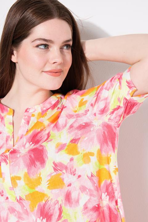 Actual product image Ulla Popken Floral Short Sleeve Linen Blend Dress (54)