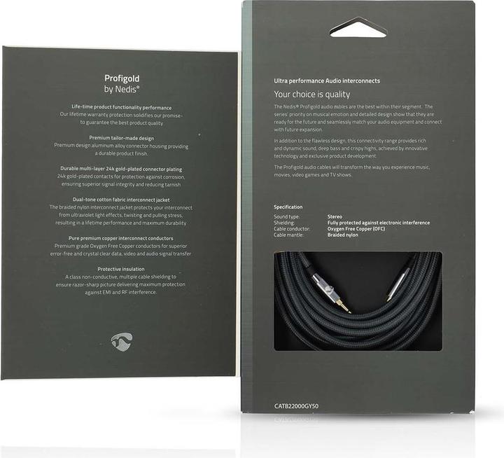 Image du produit Nedis Câble audio stéréo 3.5 mm mâle 3.5 mm mâle Plaqué or 5.00 m rond Gris / Gun Metal Gris Ve (5 m, Jack 3,5 mm (AUX))