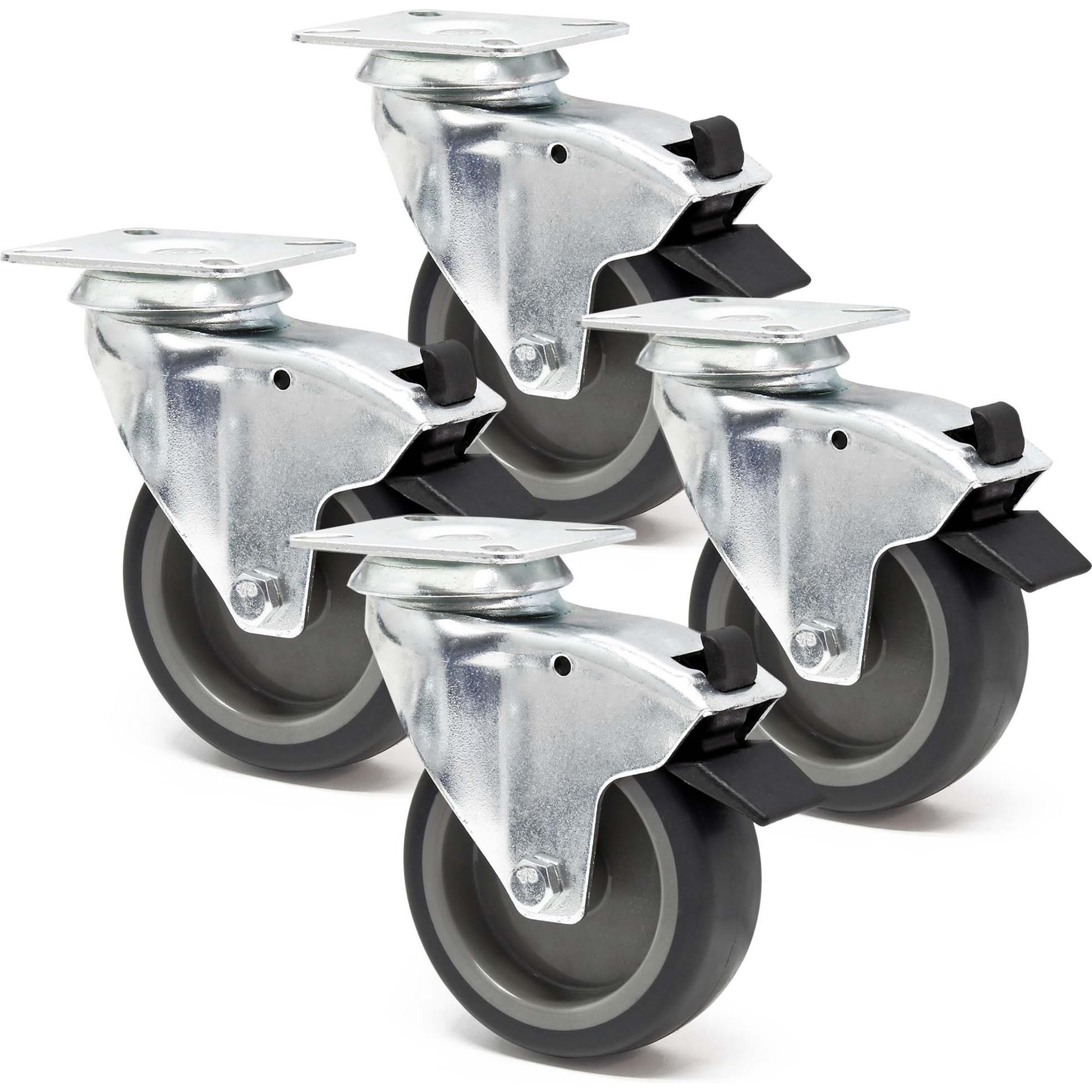 Wiltec, Möbelrollen, Lenkrollen Set 4x Transportrolle m. Bremse 75mm 75kg totalfeststellbar