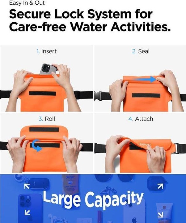 Actual product image Spigen Universal Waterproof A620 Case & Waist Bag Sunset Orange AMP06021