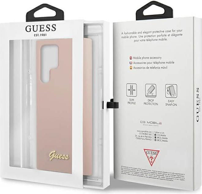 Produktbild Guess Silicone Script Metal Logo Case für Samsung Galaxy S23 Ultra - pink (Samsung Galaxy S23 Ultra)