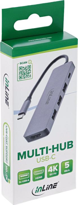 Actual product image InLine ® Multifunktions-Hub, 3x USB-A 5 Gb/s, HDMI 4K/60 Hz, USB-C PD 100 W (USB-C, 5 ports)