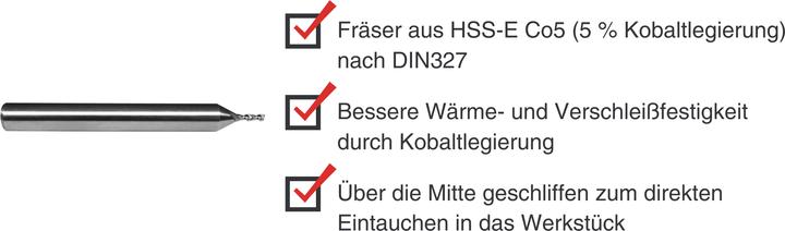 Immagine prodotto Paulimot Langlochfräser Ø 1,0 mm 45°, 2-schneidig