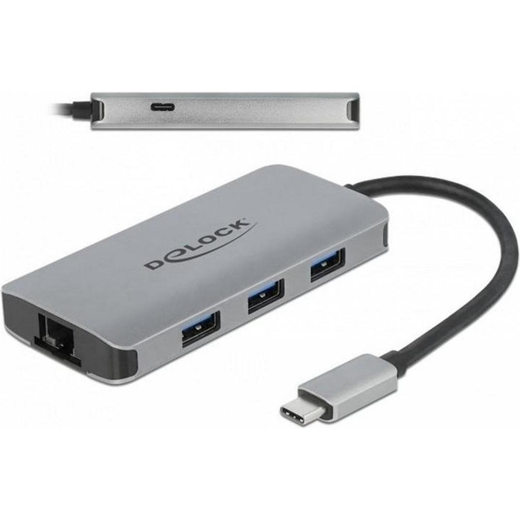 Delock 63252 (USB-C, 4 Ports), Dockingstation + USB Hub, Grau