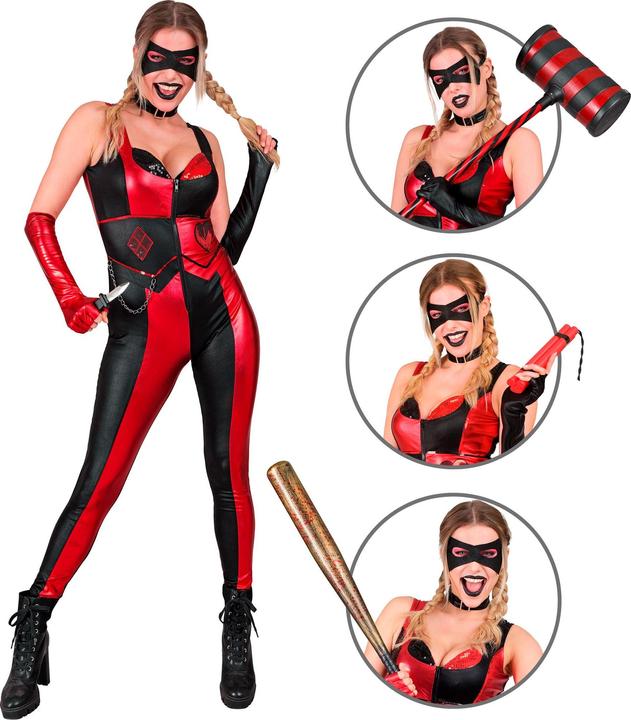Produktbild Widmann Harlequin Damenkostüm Overall, Halsband, Augenmaske, fingerlose Handschuhe, Messer (L)