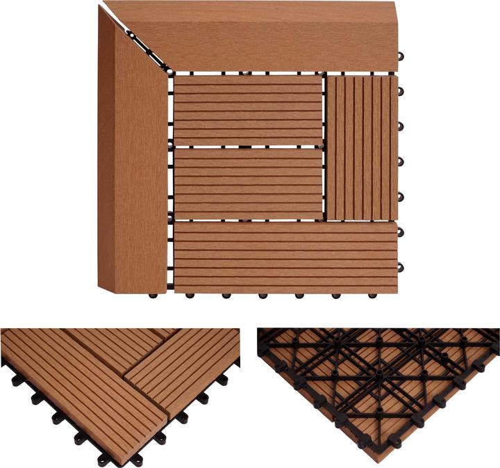 Productafbeelding Swisshandel24 WPC Hoekvloertegel Rhone + Afwerking, Houtlook Terras, 30x30cm Premium Hoek, teak offset (1x, 30 x 30 cm)